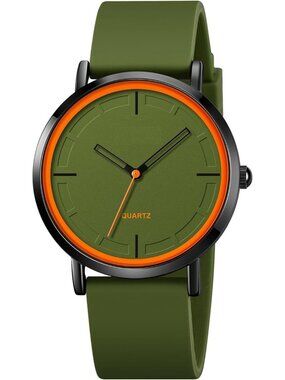 Women's Green Analog Quartz Simple Silicone Strap Waterproof Round Sport Watch